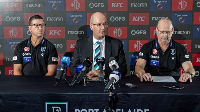 Josh Carr, Kochie and Ken Hinkley: It’s Port Adelaide’s version of Succession. (Photo by Mark Brake/Getty Images)