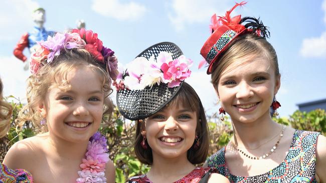 Ivyanna Ronayne, 7, Lucinda Ronayne, 10, and Evangelina Ronayne, 13, at the Chief Minister's Cup Day at the Darwin Turf Club on Saturday, July 15.