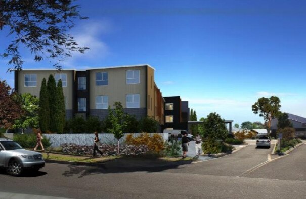 An artists impression of the residential aged care home from Grice St, Oran Park.