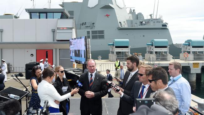 Martin Hamilton-Smith speaks at the Air Warfare Destroyer<i> B</i>                        <i>risbane</i> launch at Outer Harbour. Picture: Tom Huntley