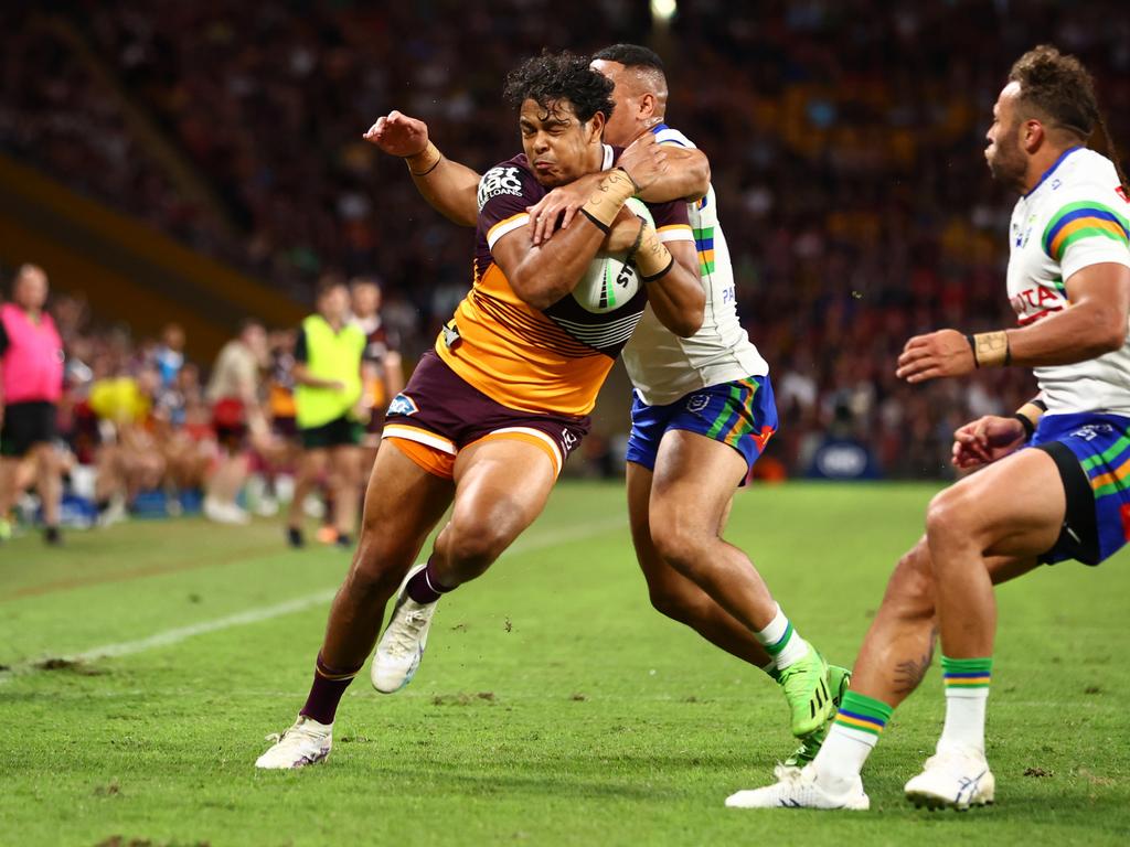 A bulked up Selwyn Cobbo in action for the Broncos in round six. Picture: Getty Images