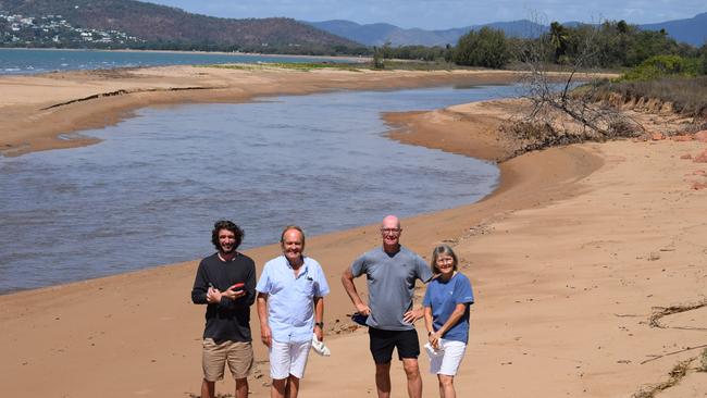 Volunteer data collector Chris Hopper, Professor Eric Wolanski and Pallarenda residents Sandi Leeds and Bruce Muller at Pallarenda Beach. Picture by Nikita McGuire