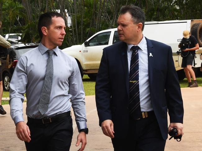 Zach Rolfe and Paul McCue outside the Supreme Court. Picture: (A)manda Parkinson