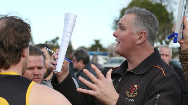 Cheltenham coach Des Ryan working the huddle against St Paul's this year.