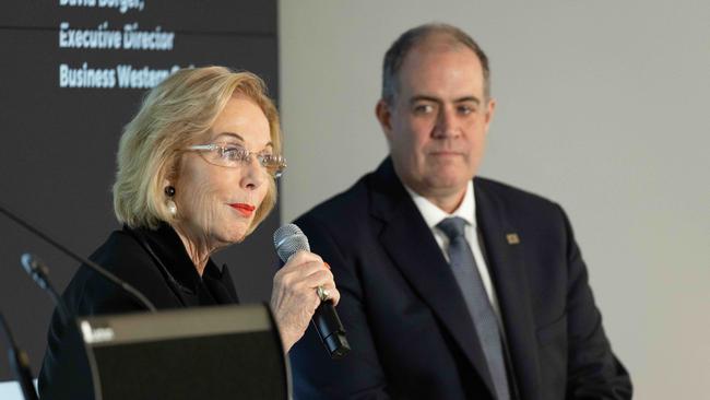 ABC managing director David Anderson and chair Ita Buttrose in Parramatta after announcing the ABC HQ will move from Ultimo. Picture: Ryan Osland.