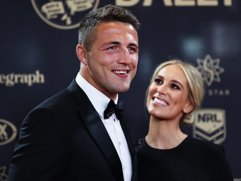 Sam Burgess and ex-wife Phoebe Burgess arrive at the 2016 Dally M Awards.