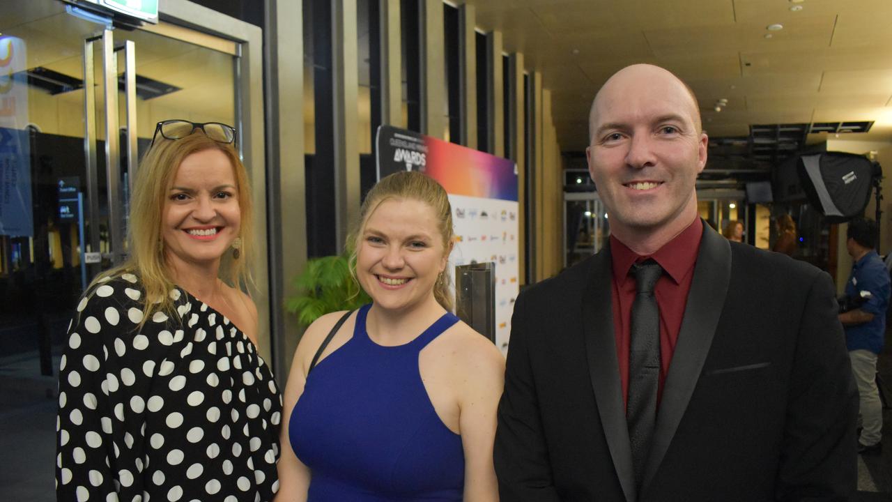 Hastings Deering representative Jo Best, Glencore representative Bethany Shaw and Hastings Deering representative Mark Farmer at the 2020 Queensland Mining Awards at the MECC, Mackay, on Wednesday September 23. Picture: Zizi Averill