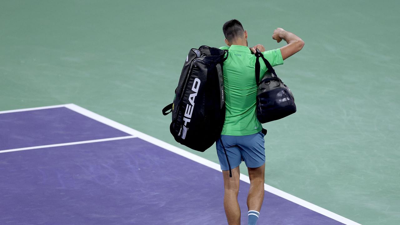 The Serbian eventually bowed out in three sets. (Photo by MATTHEW STOCKMAN / GETTY IMAGES NORTH AMERICA / Getty Images via AFP)