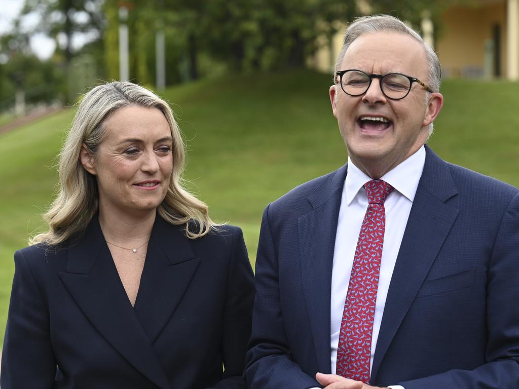 Prime Minister Anthony Albanese and fiancee Jodie Haydon at The Lodge in Canberra. Picture: NewsWire / Martin Ollman