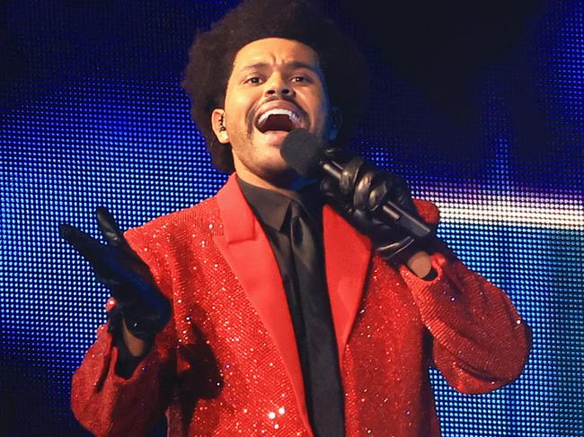 TAMPA, FLORIDA - FEBRUARY 07: The Weeknd performs during the Pepsi Super Bowl LV Halftime Show at Raymond James Stadium on February 07, 2021 in Tampa, Florida. (Photo by Mike Ehrmann/Getty Images)