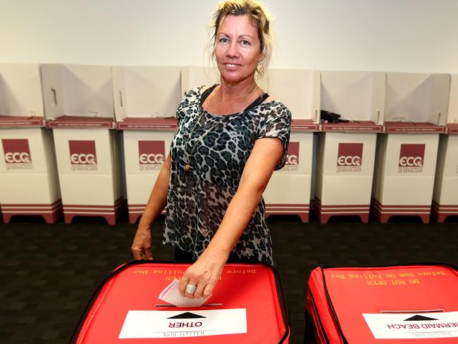 Pre polling election photo at the Southport pre polling station with Michelle Morgan who is a chef at a mining site and would not have been able to vote on the day Pic by David Clark