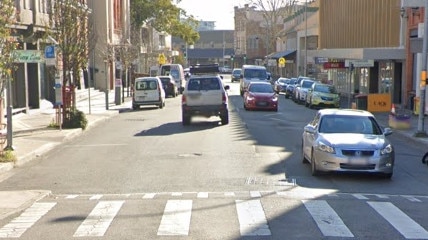 Corner of King and Perkins streets in Newcastle East where a cyclist was killed after being hit by a truck. Police are appealing for witnesses. Google street view.