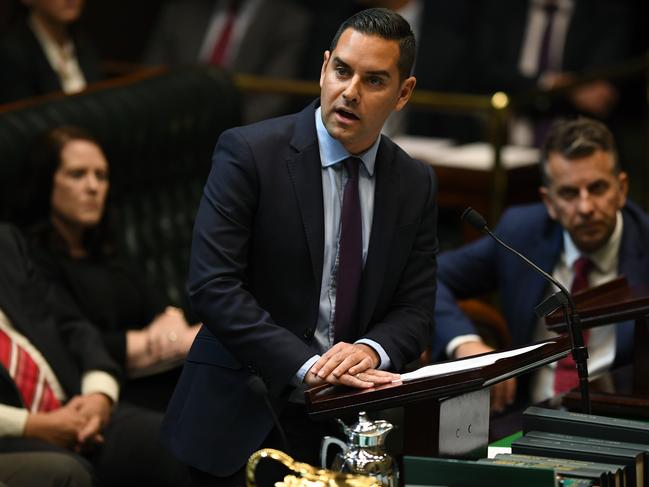 NSW Member for Sydney Alex Greenwich introduces the Reproductive Healthcare Reform Bill 2019 in the Legislative Assembly. Picture: AAP