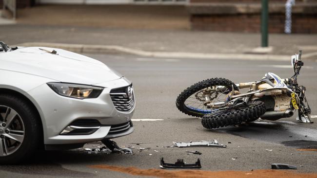 The aftermath of the collision between Jai Wright and an unmarked cop car on February 19 2022 in Eveleigh, Sydney. Picture: Julian Andrews