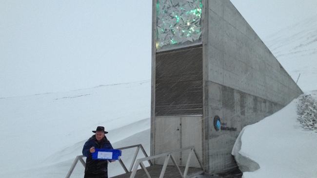 Fischer with seeds from his Boree Creek farm going into the Svalbard global seed bank at Svalbard, an archipelago in the Arctic Ocean.