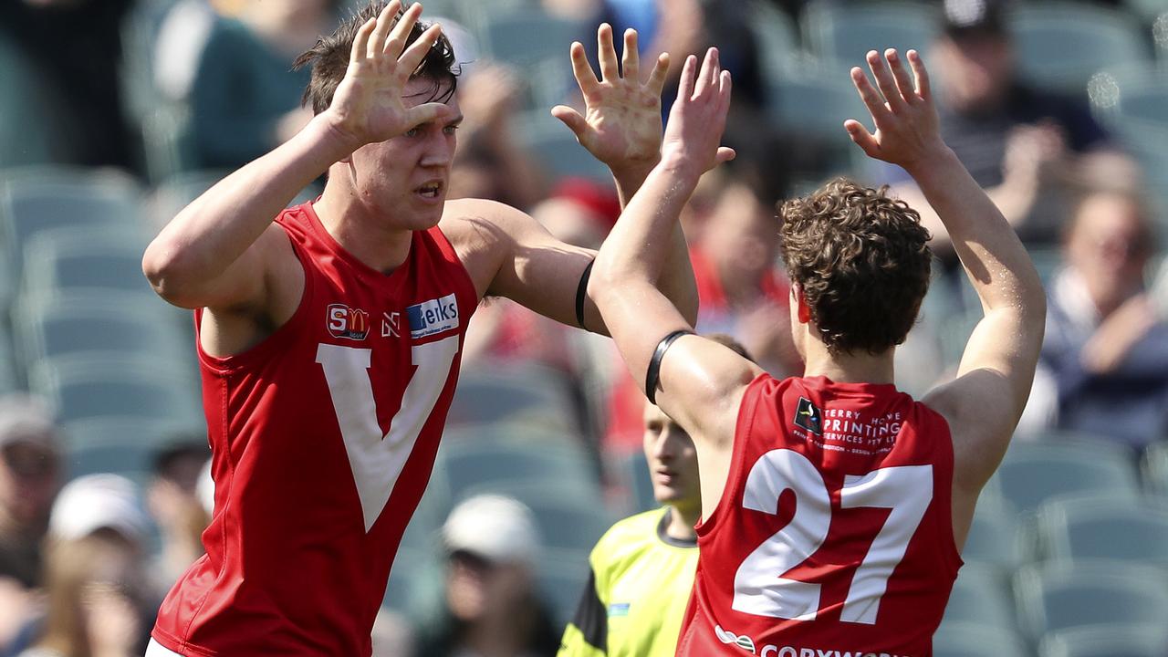 Western Bulldogs recruit Jordan Sweet (left) in action for North Adelaide last year. Picture: Sarah Reed