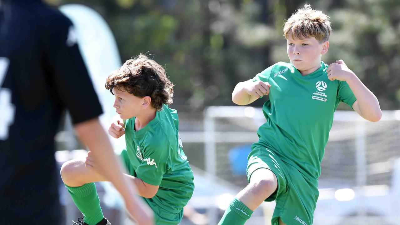 Football Queensland Community Cup carnival, Maroochydore. U13 boys, Sunshine Coast V Metro North. Picture: Patrick Woods.