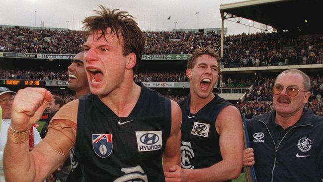 Aaron Hamill celebrates the one-point boilover on election day, 1999.