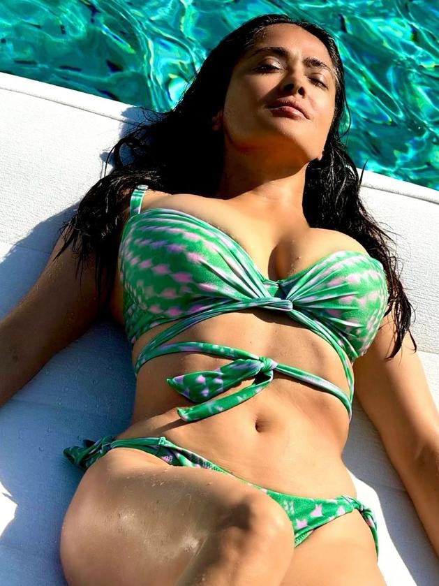 Actress Salma Hayek in the pool.