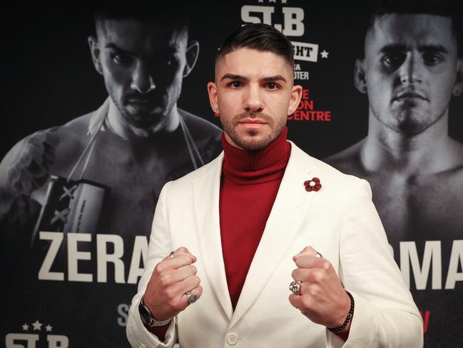 Michael Zerafa shapes up ahead of his IBF middleweight world title eliminator fight against Issac Hardman on 20 April at the Melbourne Convention Centre. Picture: Ian Currie.