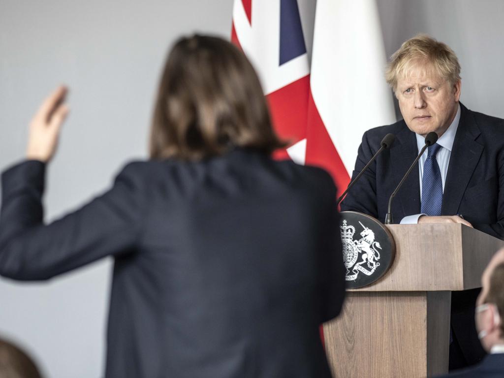 Boris Johnson takes a question from Daria Kaleniuk in Warsaw, Poland. Picture: Richard Pohle/Pool/Getty Images