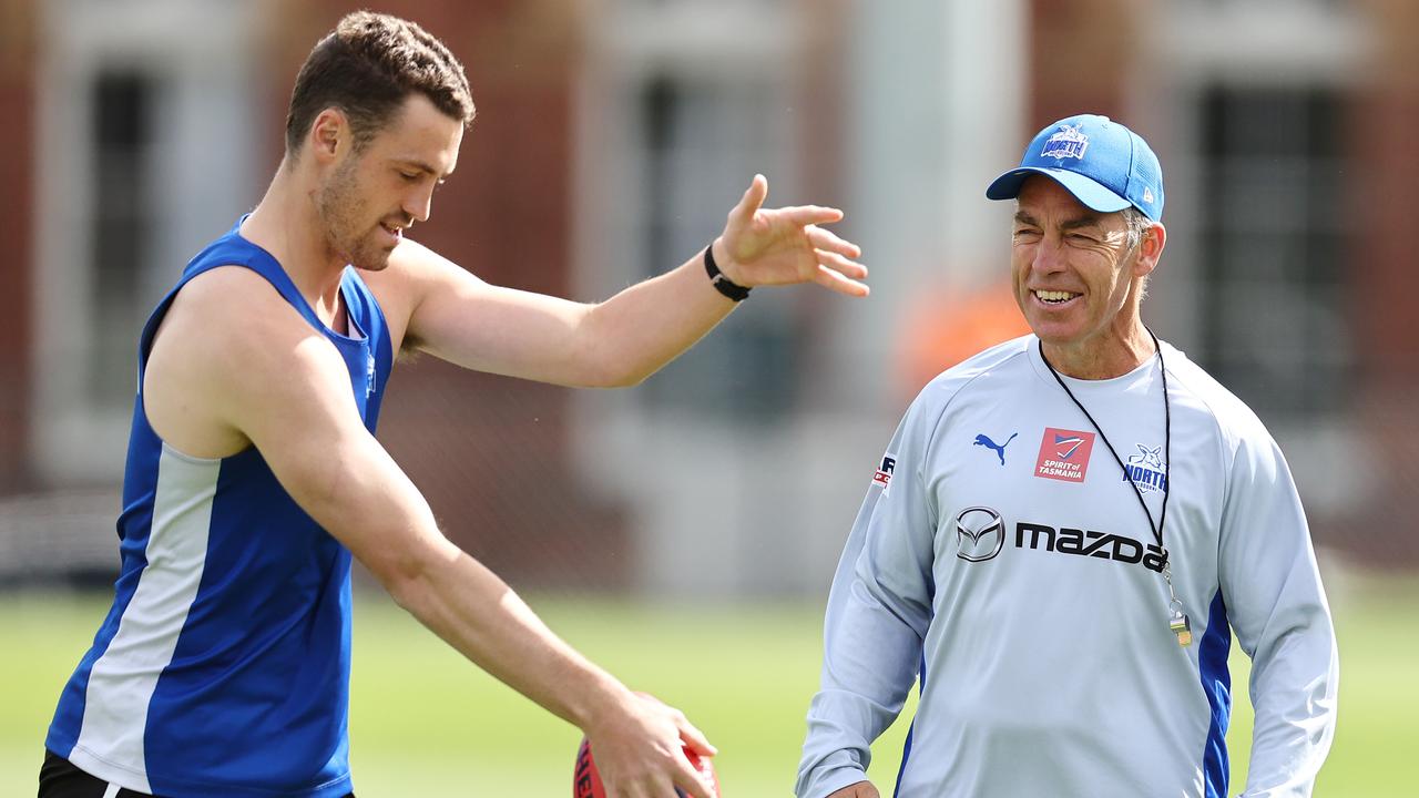 Alastair Clarkson takes charge at North Melbourne training. Picture: Michael Klein