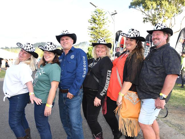 Karen Horewycz, Leanne Eichmann, Wayne Eichmann, Berine Crane, Sharon Lally and Allan Drescher. Meatstock Festival at the Toowoomba showgrounds. April 2022