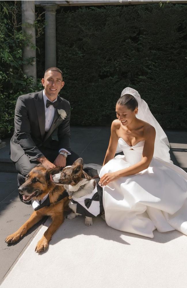 The well groomed pooches formed a cute bridal party at the couple’s wedding. Picture: Bianca Virtue