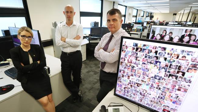 Task Force Argos investigators Adele Desirs from France, Scott Anderson from the US, along with the victim ID manager Paul Griffiths.