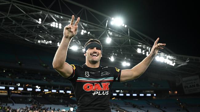 Penrith Panthers celebrate prelim final win over Melbourne Storm. Picture: NRL Imagery