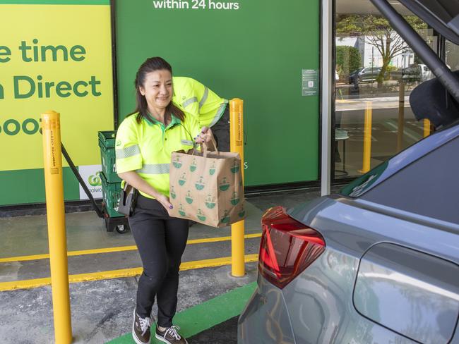 Once the order has been place and packed, customers can text or confirm on the app when they have arrived. Picture: Dallas Kilponen/Woolworths