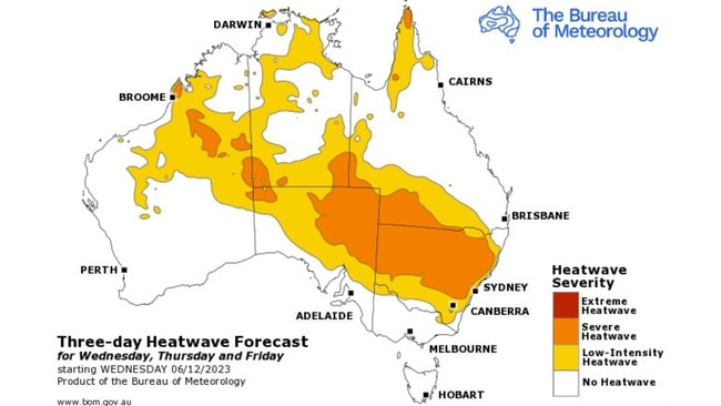 The heatwave is expected to impact the Sydney region from Wednesday. Picture: BOM