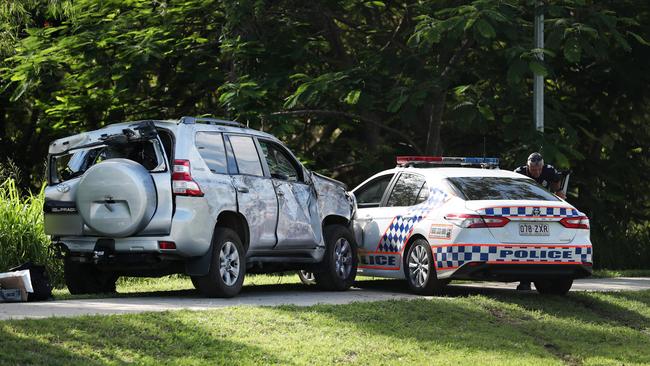 A vehicle allegedly stolen by juveniles and used to ram a police car. Picture: Alix Sweeney