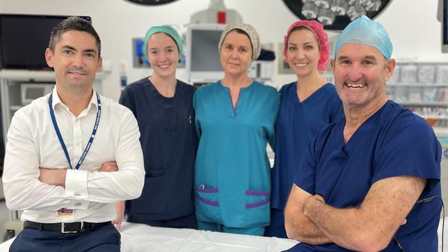 From left to right: Ben Tooth, CEO Cairns Private Hospital; Britney Marsh, registered nurse; Jo O’Leary, perioperative services manager; Rachel Reid, registered nurse; and, Dr Robert Pozzi, orthopaedic surgeon. Dr Pozzi has previously described the hospital’s impending upgrade as “pretty timely”. Picture: supplied