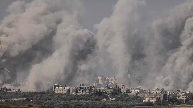 Smoke ascends over the northern Gaza Strip on Monday. Picture: AFP