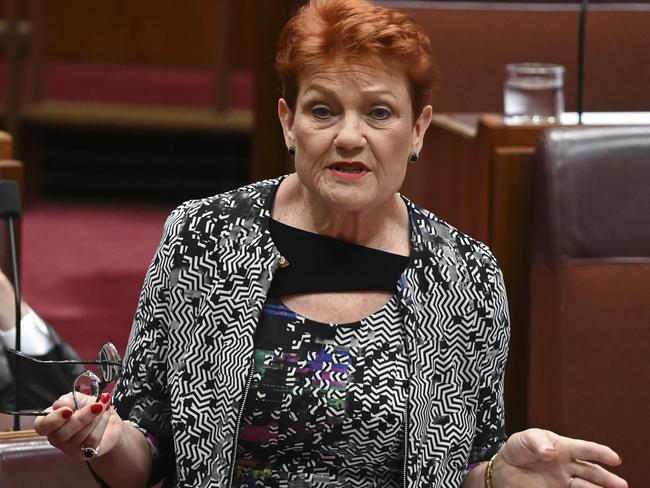 CANBERRA, AUSTRALIA, NewsWire Photos. NOVEMBER 8, 2023: Senator Pauline Hanson during Question Time in the Senate at Parliament House in Canberra. Picture: NCA NewsWire / Martin Ollman