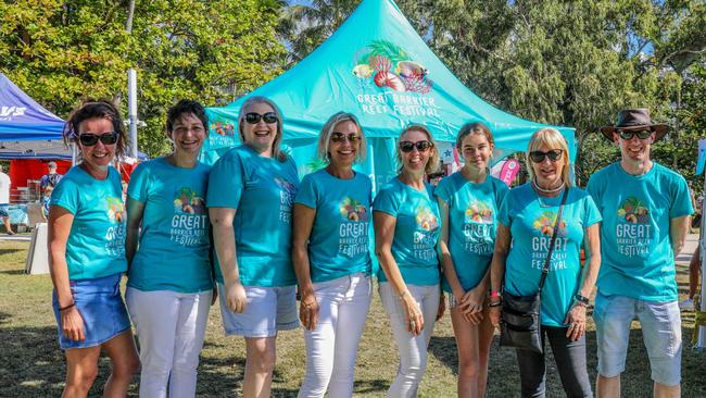 Members of a previous Great Barrier Reef Festival committee (from left) Lisa Stockow, Kirsten Orenshaw, Fiona Van Blarcom, Margie Murphy, Heather Batrick, Lily Tarver, Ellen Kerr and Brian Duell. Photo: Vampp Photography