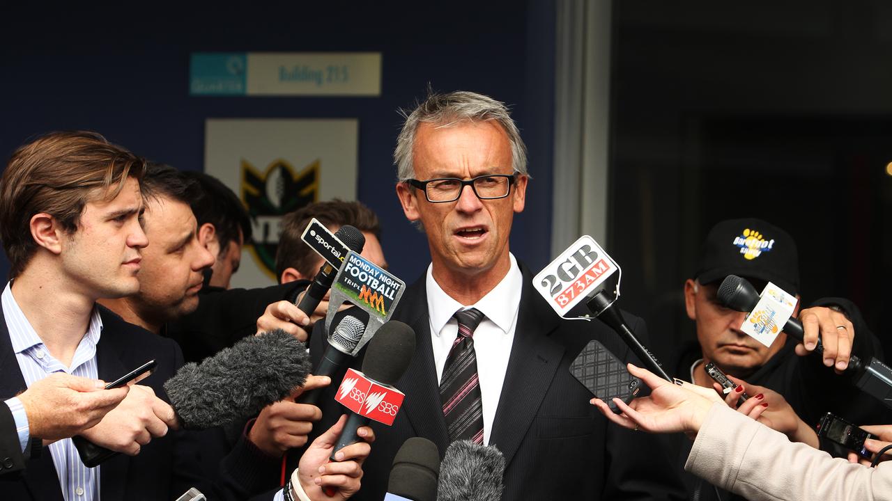 NRL CEO David Gallop during a press conference after the release of the final Melbourne Storm salary cap scandal report at their Moore Park headquarters in Sydney.