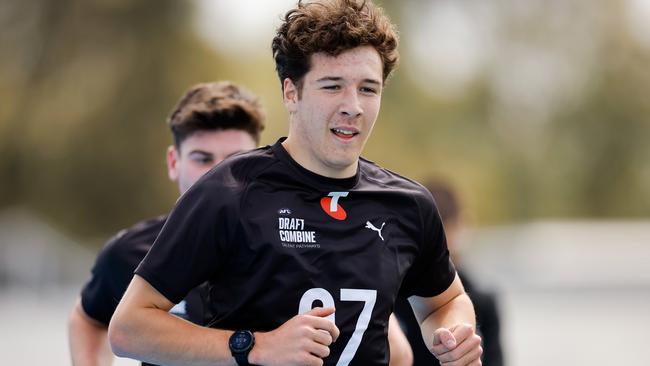 MELBOURNE, AUSTRALIA - OCTOBER 06: Patrick Retschko (Victoria Metro - Oakleigh Chargers) competes in the 2km time trial during the Telstra AFL State Draft Combine at MSAC on October 06, 2024 in Melbourne, Australia. (Photo by Dylan Burns/AFL Photos)