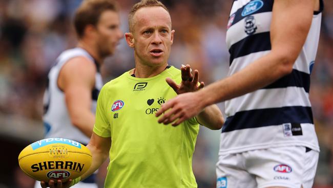 Senior umpires will help Geelong players understand the new rules. Picture: Michael Klein