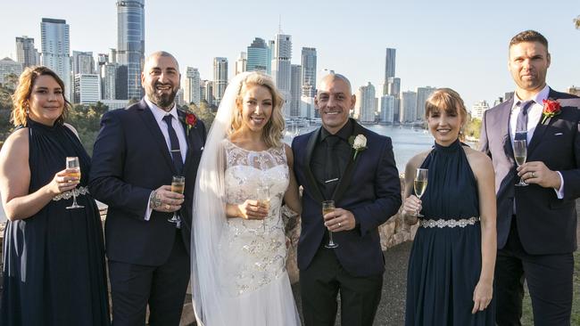 Wedding fun: Ali Fyfe and Nick Babousis with their bridal party