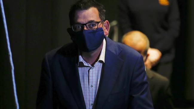 Victorian Premier Daniel Andrews wears a mask at his daily media briefing. Picture: NCA NewsWire / Daniel Pockett