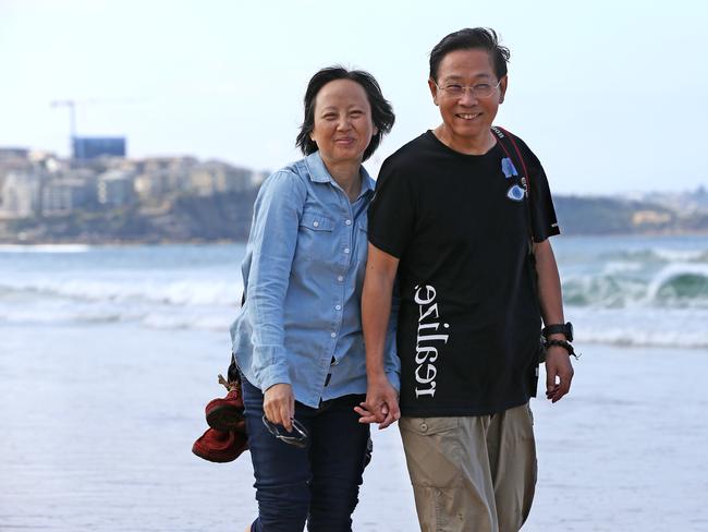 Yan and Chen enjoy the sights around Manly beach. Picture: Toby Zerna