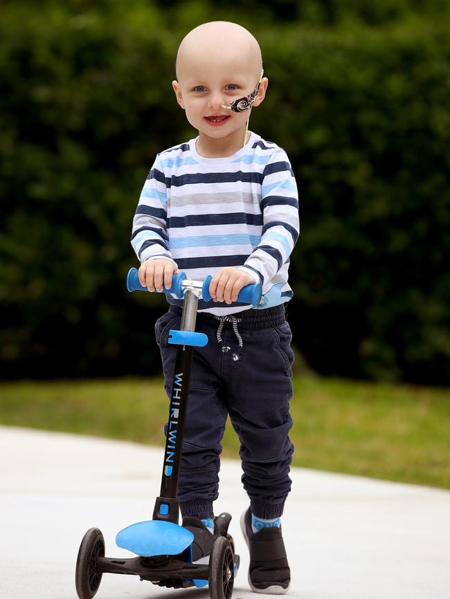 Noah Lord in treatment last year for neuroblastoma. Future treatments may include a vaccine. Picture: Toby Zerna