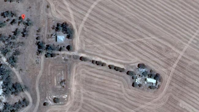 Seen from above, the house lies off an isolated stretch of road by the Wimmera River in outback Victoria. Picture: Google maps.