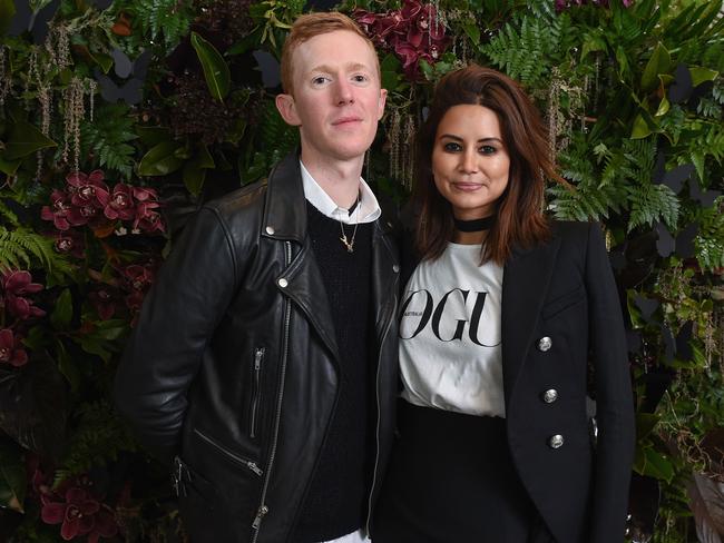 Designer Jordan Askill is pictured with Vogue fashion director Christine Centenera.