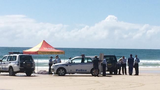 Relatives visit the scene of a shark attack near Clarkes beach, Byron Bay.