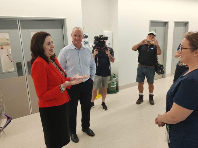 PREMIER Annastacia Palaszczuk meets local nurse Liz Bella's in the new Gladstone Hospital $42 million emergency department.