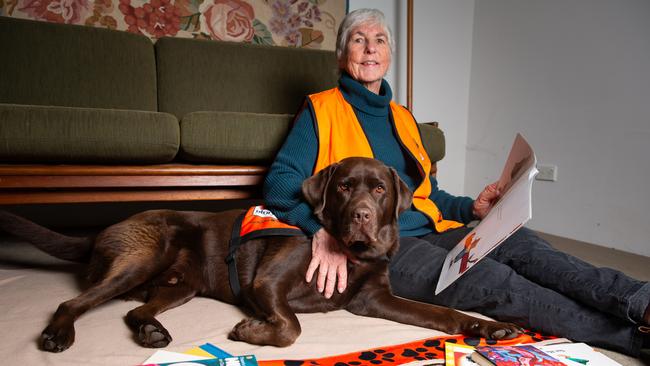 Story Dogs volunteer, Dr Julia Clarke, at her home in Margate with dog Mungo. Picture: Linda Higginson