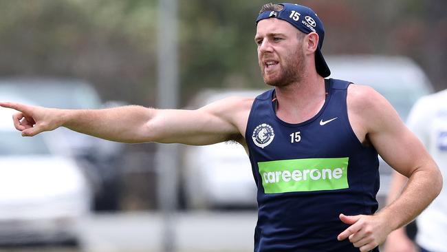 Sam Docherty in action during Carlton pre-season training. Picture: Regi Varghese